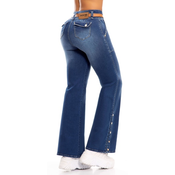 NYE JEANS COLOMBIANOS, Women Butt Lifter High Waist Bell Boot Blue Denim Jeans. - Picture 3 of 6